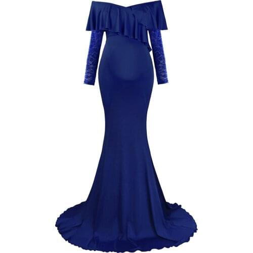 New Ruffles Maternity Photography Props Dresses Lace Long Pregnancy Dress For Baby Shower Elegence Pregnant Women Maxi Gown 2021