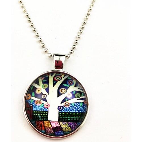 1pc 2020 New design simple alloy pendant with tree of life circular glass Cabochon necklace for women beautiful sweater chain