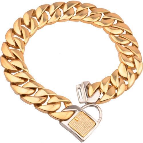 Gold Color Dog Collar 30mm Stainless Steel High-end Custom Pet Collar Necklace for Small Medium Large Dogs