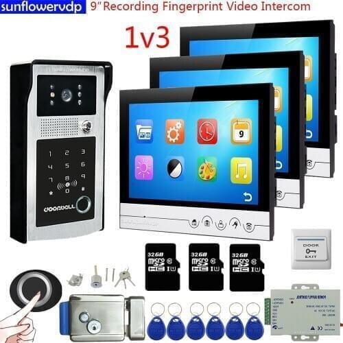 Fingerprint Video Intercom Door Station Intercom+ 32GB 9 inches House Intercom With Recording Doorbell With Electronic Door Lock