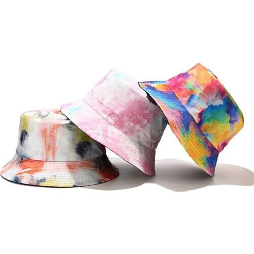 5 Colors Fashion Tie Dye Bucket Hats for Women Foldable Reversible Summer Sun Hat Outdoor Couple Caps