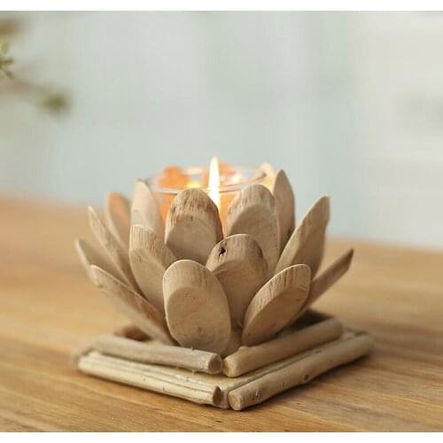 Candle Holders Natural Wooden Candlestick Holder Glass Cup for Rustic Wedding Party Birthday Holiday Decoration Country Style