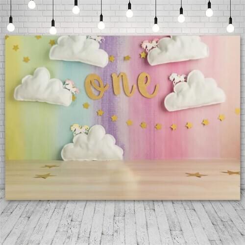 Avezano 1st Birthday Party Backdrop Cloud Unicorn Rainbow Newborn Photography Backgrounds Photo Studio Photozone Photocall Decor
