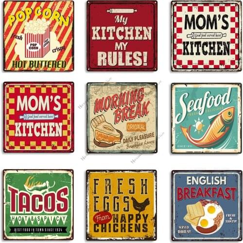 Kitchen Rusty Metal Poster Vintage Poster Home Pub Club Restaurant Wall Decoration Signs Breakfast Metal Tin Sign Metal Plaque