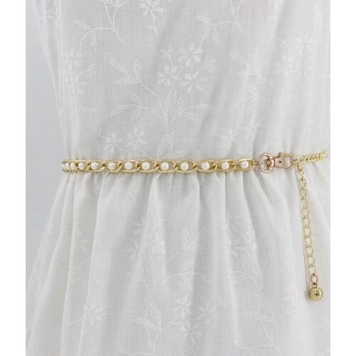 Adjustable Thin Ladies Waist Chain Clothess Women Strap Dress Belt Pearl Decorative Fashion Elegant Ladies Metal Accessories