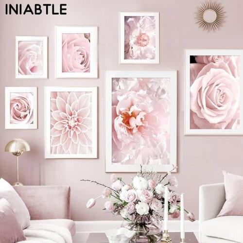 Nordic Pink Flower Poster Peony Print Roses Wall Art Floral Poster Fashion Canvas Painting Scandinavian Picture Room Home Decor