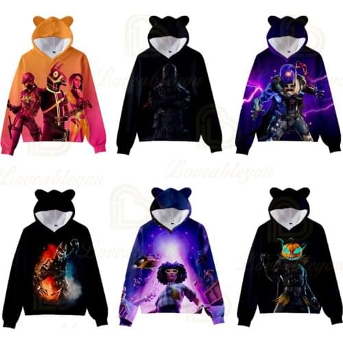 New 3D Fortnite Cat Ears Hoodie Sweatshirt Adult Child Streetwear Women Victory Royale Spring Autumn Clothes Top for Girls
