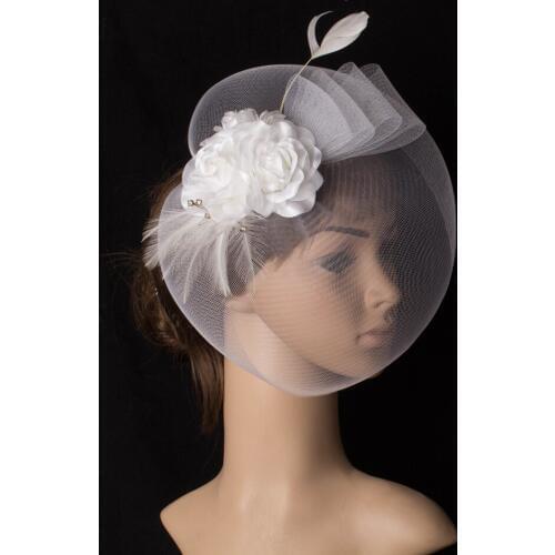 Fascinating Crinoline White Hair Fascinator Headpiece Wedding Hair Accessories Silk Flowers Hat Suit For All Season TMYQ088
