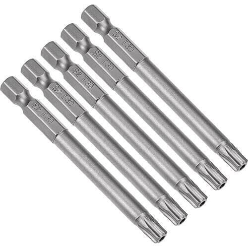 Uxcell 5 Pcs 1/4" Hex Shank T30 Magnetic Security Torx Screwdriver Bits 75mm Length