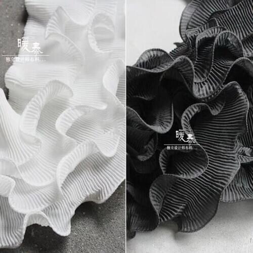 Wave Pleated Lace Trim Four Layers Black White Ruffle Folds DIY Collar Decor Skirt Wedding Dress Designer Accessories 11cm
