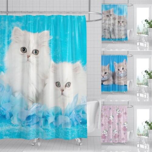 3D Print Cat Shower Curtain Rabbit Kitty Hang Curtain Waterproof Bathroom Accessories Home Decoration 180x180cm