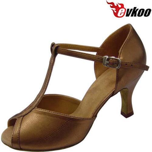 Evkoodance Black Or Tan Pu Latin Salsa Tango Dance Shoes For Ladies Evkoo Dance Brand 7 cm Heel Shoes Evkoo-216