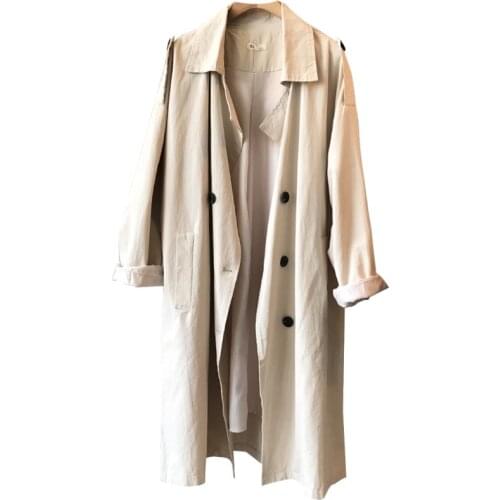 2019 Autumn Women Trench Coat Turn Down Collar Cotton Women Long Coat Beige Casaco Feminino Harajuku Abrigo Mujer Trench Femme