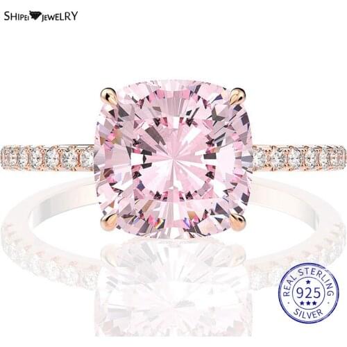 Shipei 925 Sterling Silver Radiant Pink Greated Moissanite Diamonds Gemstone Wedding Fine Jewelry Engagement Rose Gold Rings