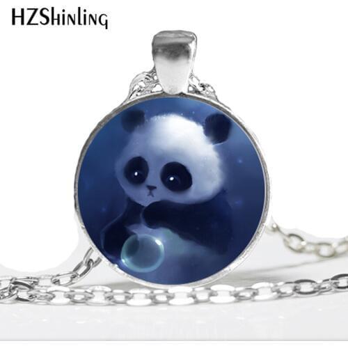 NS--720 New Fashion Round Glass Cabochon Animal Cute Panda Jewelry Glass Cabochon Necklace HZ1