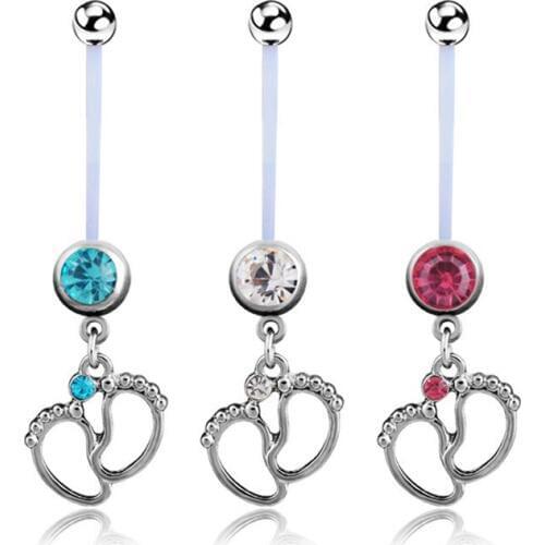 1Pcs Women Maternity Baby Feet Navel Belly Button Rings Fashion Surgical Steel Dangle In Piercings Body Jewelry