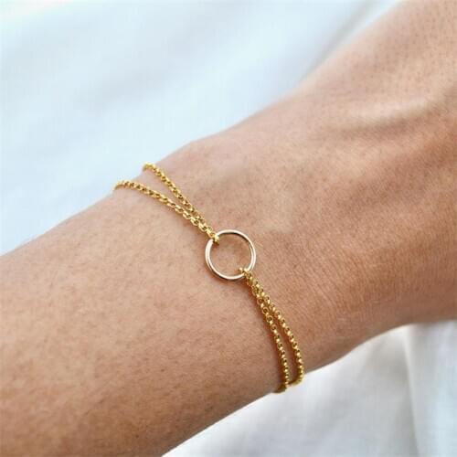 14K Gold Filled Double-layer Bracelet Handmade Circle Jewelry Boho Charms Bracelets Vintage Anklets for Women Bridesmaid Gift