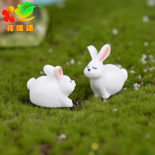 2pcs/set Cute Resin Rabbit Ornament Family Micro Landscape Decoration Mini Rabbit Crafts Miniatures Figurines For Home Decor