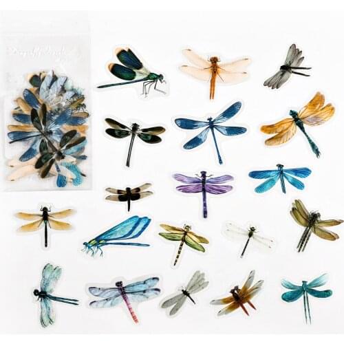 20 pieces /Pack Colorful Dragonfly Butterfly Big Size PVC Decorative Stickers for Photo Album Diary Records