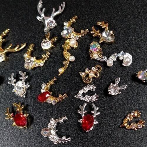 3PC Nail Art Christmas Ornaments Diamond Net Red Luxury Super Shiny New Year Moose Nails Zircon Rhinestone Ornaments Nail Decor
