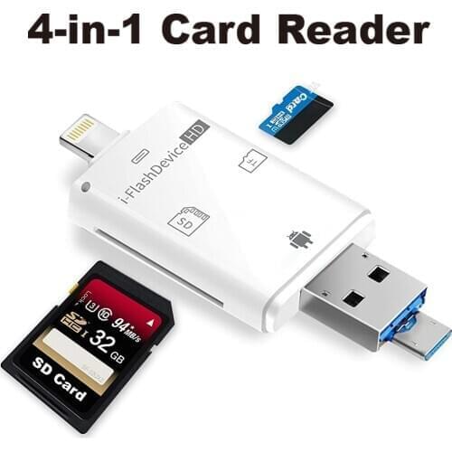 4IN1 Card Reader of Lightning For SD TF Memory Card Readers Support IOS13 For iPhone 6/7/8/X/XR/11/12/12mini