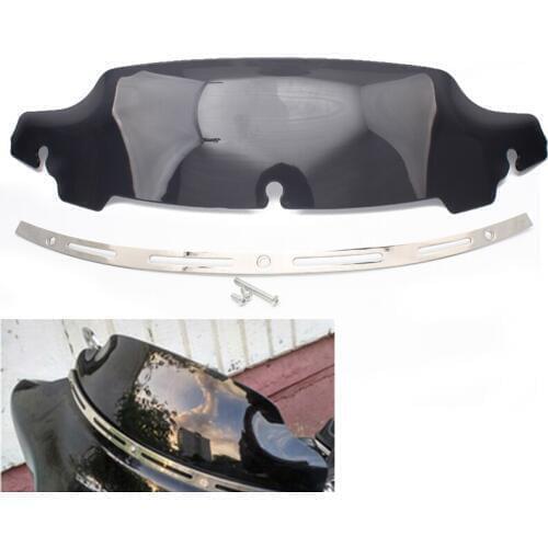 Motorcycle Aluminum Windshield Trim Case + Smoke 4.5" ABS Plastic Windscreen for Harley Touring Electra Street Tri Glide 2014-17