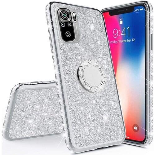 Glitter Diamond Phone Case For Xiaomi Redmi Note 10s 9s 8 Pro Max Ring Holder Cover For Poco F3 X3 NFC Mi 10 10T 11 Lite Cover