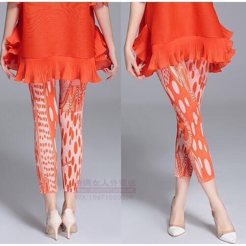 Pleated print basic trousers elastic pencil pants pressure pleated skinny pants fold pants