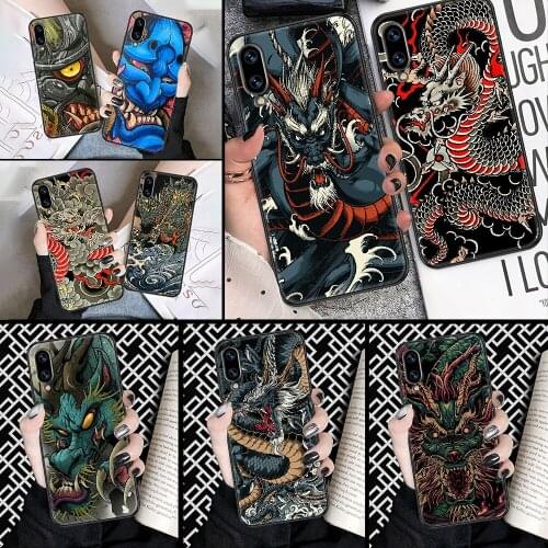 Chinese dragon Phone case For Huawei Honor 6 7 8 9 10 10i 20 A C X Lite Pro Play black fashion back art hoesjes tpu funda luxury