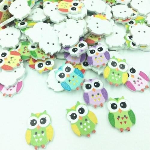 DIY 100pcs MIX Owl Pattern Wooden Buttons Fit Sewing and Scrapbook 25.00mm