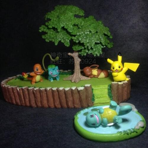 TOMY Pokemon Action Figure Desktop Decoration Doll Pikachu Tree Hole Tree Stump Platform Scene Accessories Model Toy