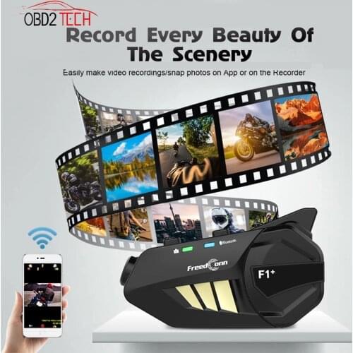 Freedconn F1 Plus 6 Motorcycle Riders Group Intercom Waterproof HD Len 1080P Video Bluetooth Wifi Helmet Interphone Recorder DVR