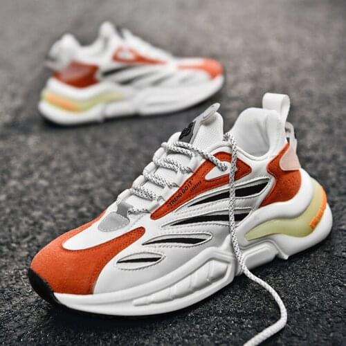 Men Summer Running Shoes Breathable Air Mesh Fluorescent Inner Increase Daddy Glowing Reflective Sports Sneakers Lace Up Trainer