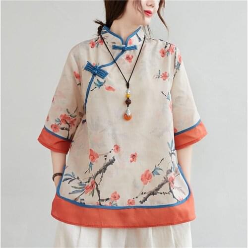 2021 Summer China Womens Chinese Style Tang Suit Womens Autumn Retro Disc Button Hanfu Improved Chinese Style Cheongsam Top