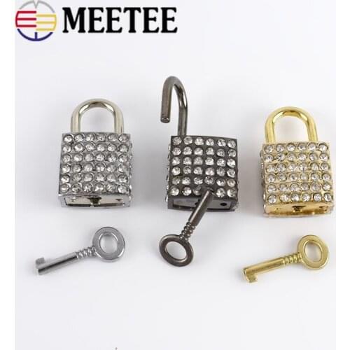 Meetee 2pcs 23*36mm Metal Rhinestone Square Lock Clasp Buckle DIY Luggage Bag Decorative Padlock Hook Hardware Craft Accessories