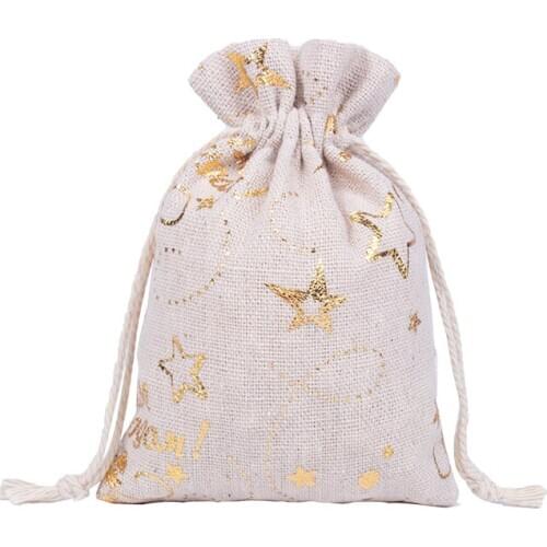 Natural Cotton Gift Bag Christmas Present Organizer Pouches Santa Festival Sachet 10pcs/Lot Factory Directly Sale Can Print Logo