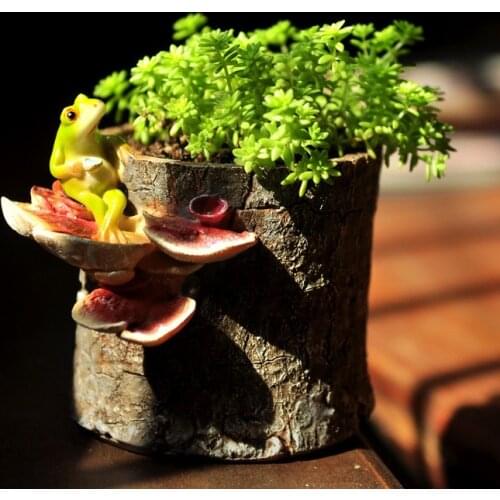 Micro Landscape World Timber Pile Frog Succulent Plant Bonsai Pot De Fleurs Desktop Garden Decoration Handicraft Artcles Topf