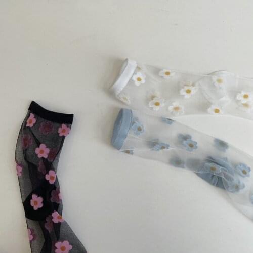 Harajuku Retro Girls Kawaii Cute Socks Summer Ultra-thin Transparent Crystal Silk Socks Japanese Korean Floral Print Women Socks