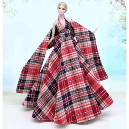Fashion Red Plaid Wedding Dress for Barbie Doll Clothes Outfits Princess Party Gown Vestidos 11.5" BJD Dollhouse Accessories Toy