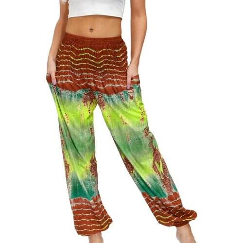 Fashion Womens Summer Printed Yoga Harem Pants High Waist Bohemian Hippie Wide Leg Jogging Pants