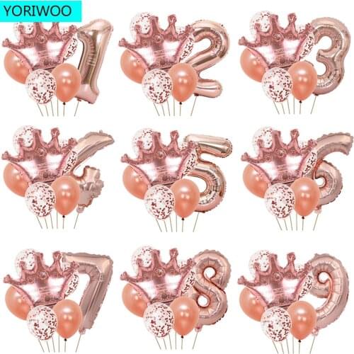 YORIWOO 7pcs Rose Gold Foil Balloons Set Number 1 2 3 4 5 Happy Birthday Balloon 1st Birthday Party Decorations Kids Baby Shower