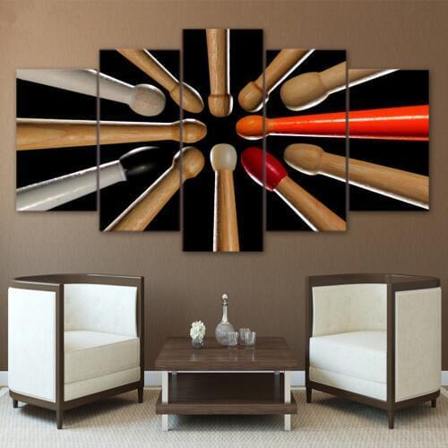 Wall Art Pictures Home Decor Living Room HD Printed Framed 5 Pieces Canvas Wooden Drum Sticks Paintings Music Instrument Posters
