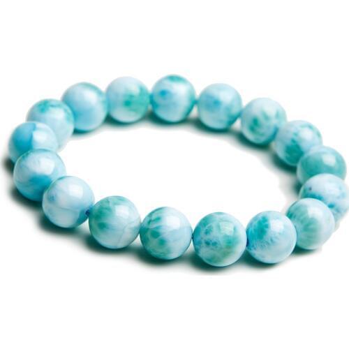 12mm Natural Larimar Blue Round Beads Bracelet Dominica Gemstone Healing Stretch Water Pattern Certificate AAAAAA