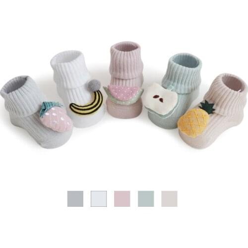 0-18M Newborn Baby Boy Girl Kawaii Combed Cotton Socks Spring and Summer Three-dimensional Fruit Bowknot Antiskid Toddler Socks