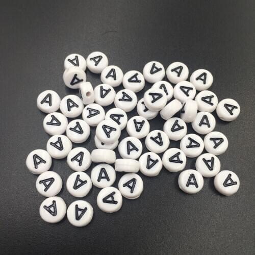 Single Letter A Printing White Acrylic Alpahabet Beads 4*7MM Flat Round Coin Shape Plastic English Initial Beads 3600pcs