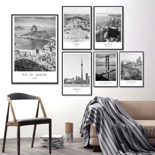 World City Landscape Black and White Canvas Painting Paris London New York Poster Art Picture Nordic Style Wall Home Decoration