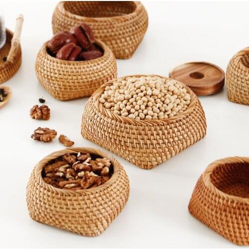 Vietnam Autumn Rattan Woven Dried Fruit Tray Home Straw Tea Box Snack Storage Box Desktop Snack Fruit Basket