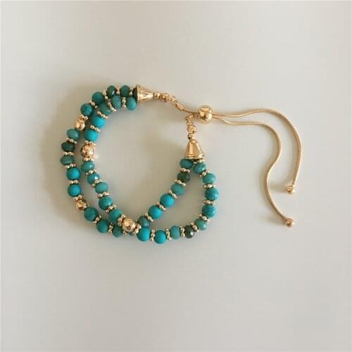 Casual Gold Color Beige Green Pink Marbled Bead Strand Snake Chain Adjustable Bracelet High quality Bohemia For Women Daily