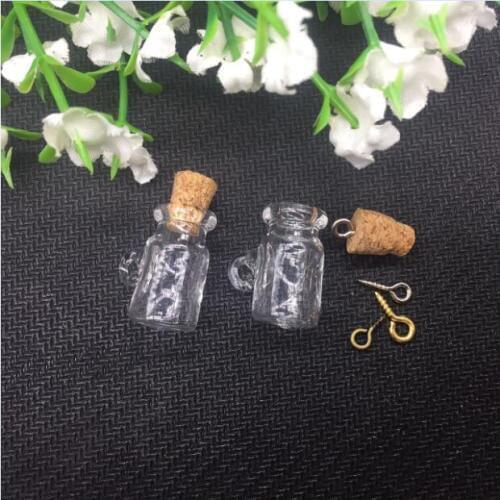 100pieces 20mm cup shape tiny Charm empty glass Bottle sample vial jars with cork eyehook Perfume essential oil jewelry findings