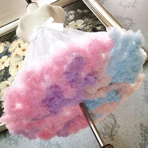 Rainbow Skirt Lolita Violence Bow Crinoline Colourful Underskirt Fluffy Skirt Woman Elastic Waist Ball Gown Ruffles Tutu Girls